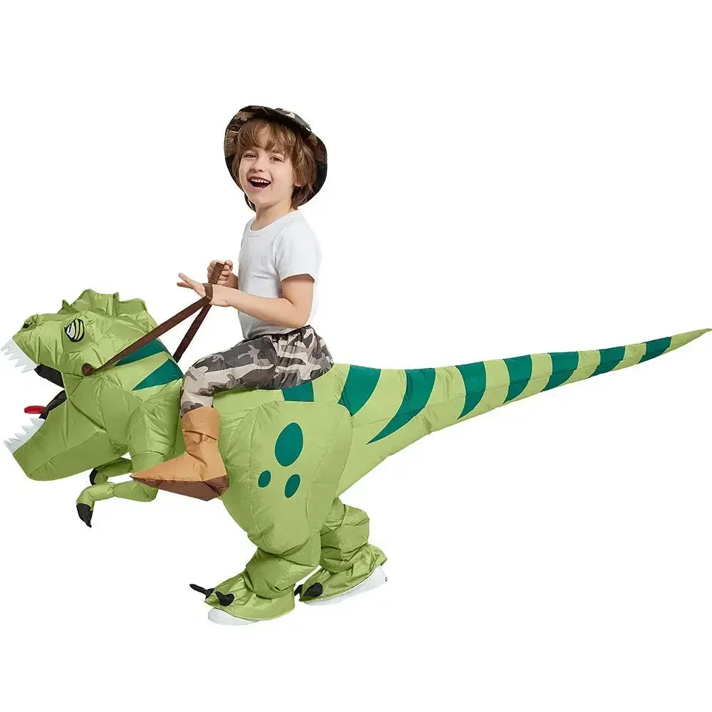 Child Inflatable Riding Green Dinosaur
