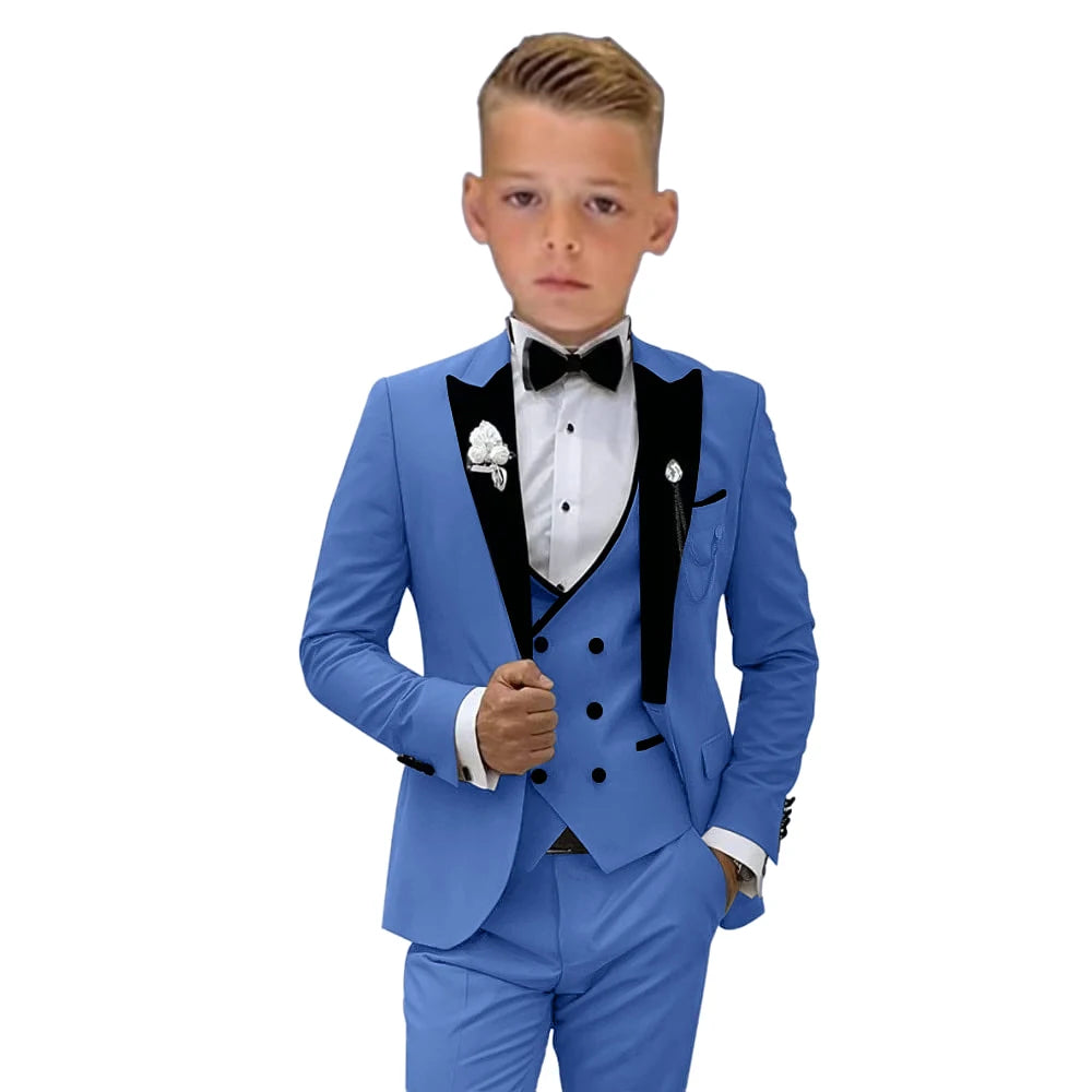 Four Pieces Boys Formal Suit Set, Velvet Collar Blazer Suits 3-14 Years