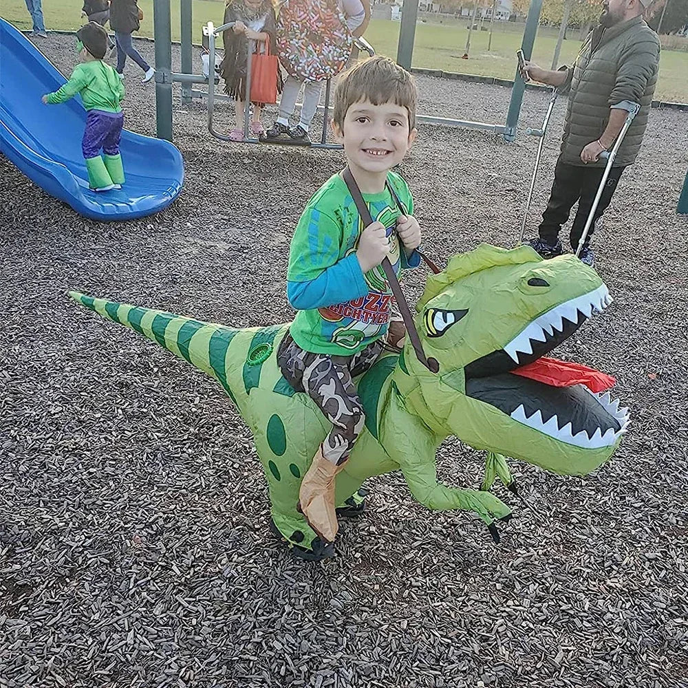 Child Inflatable Riding Green Dinosaur