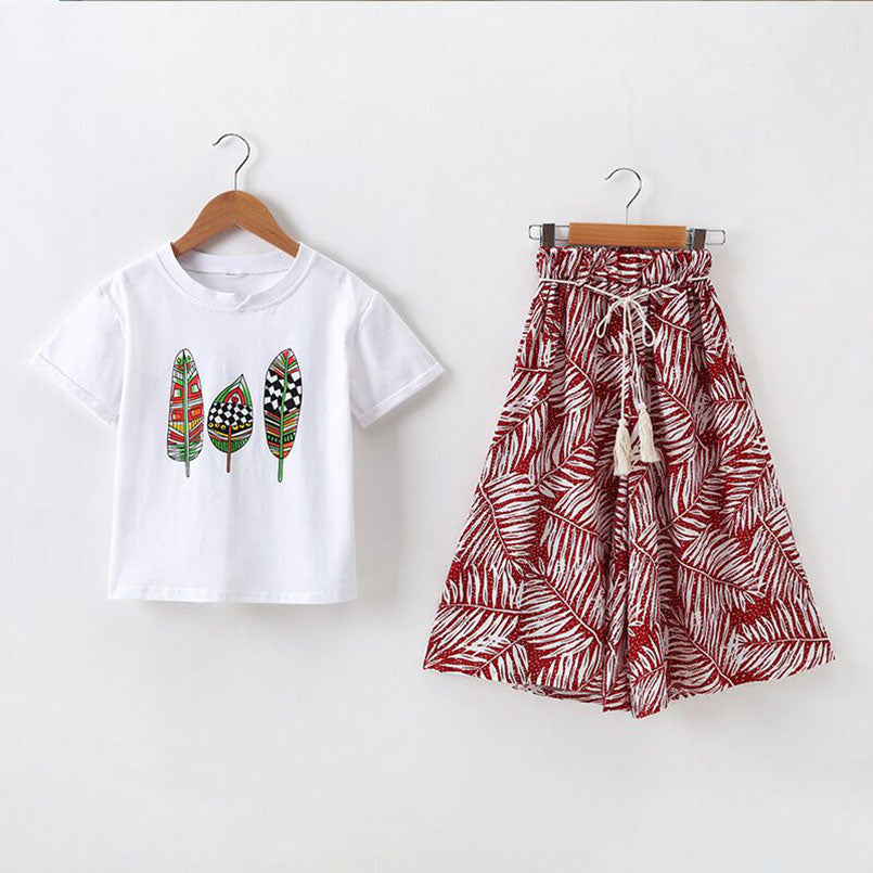 Summer Girls Short Sleeve Printed 2pcs