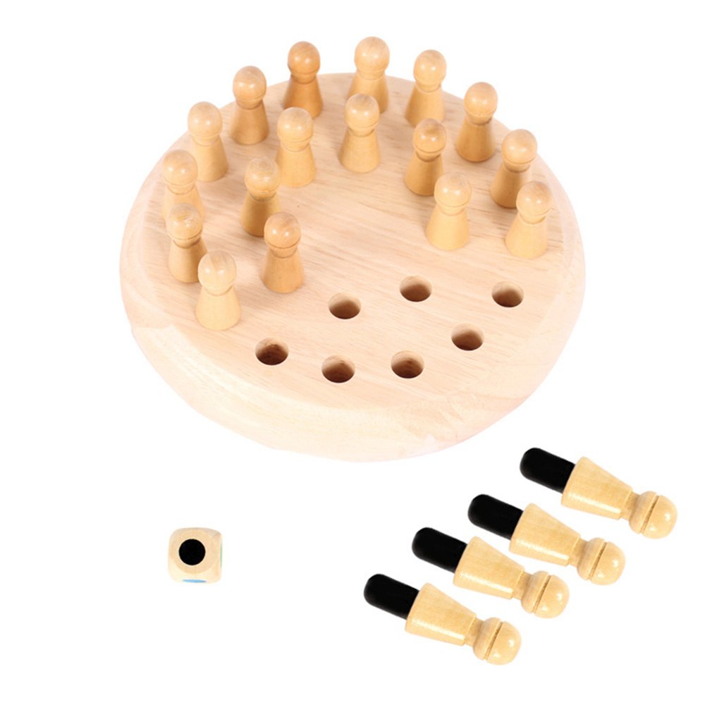 Kids Memory Match Wooden Chess Checkers Board Game