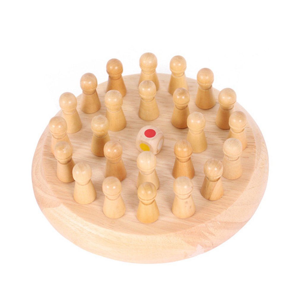 Kids Memory Match Wooden Chess Checkers Board Game