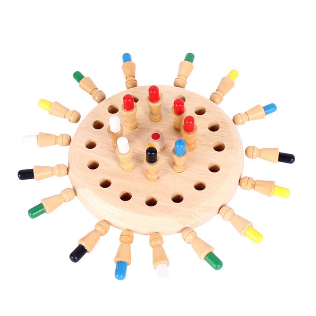 Kids Memory Match Wooden Chess Checkers Board Game