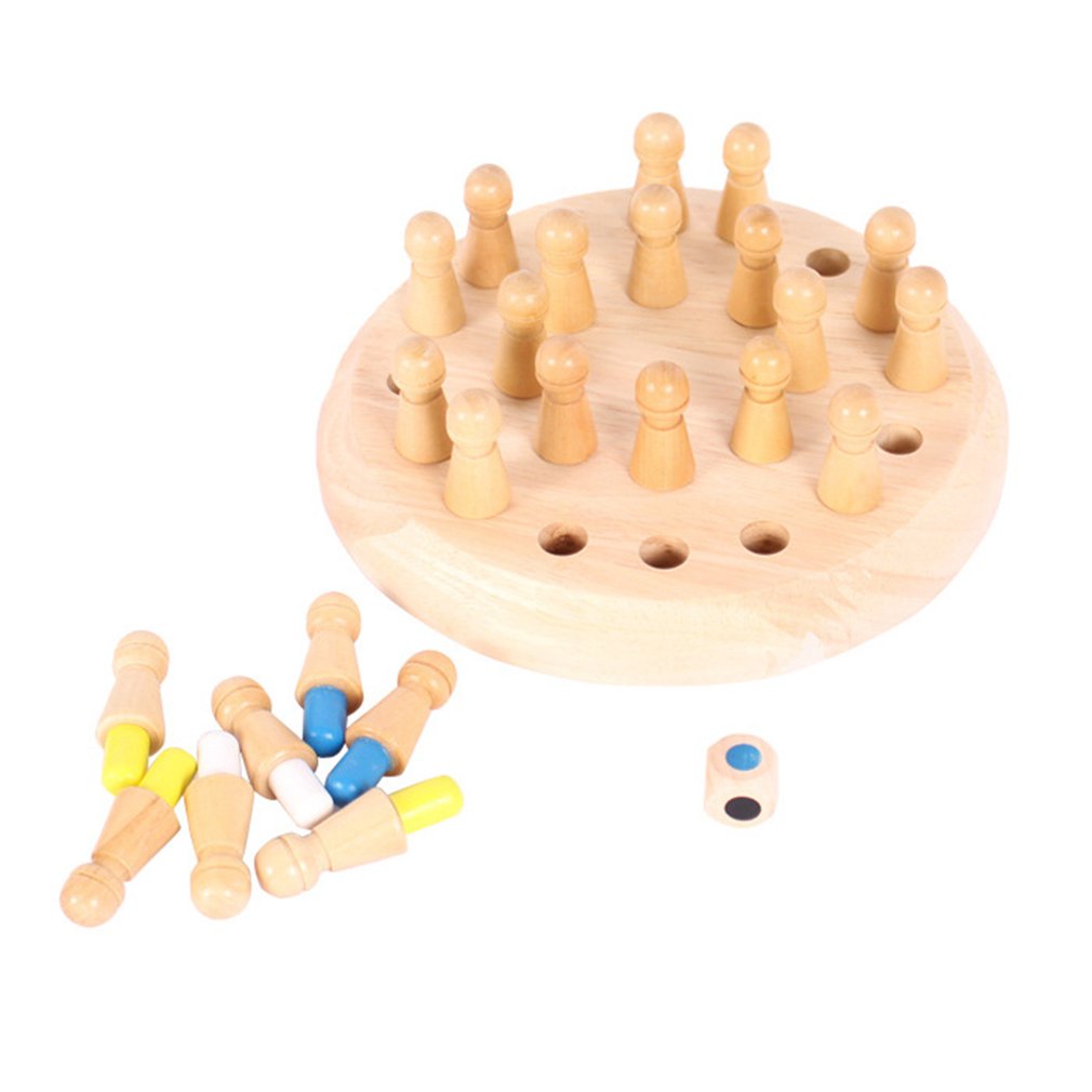 Kids Memory Match Wooden Chess Checkers Board Game