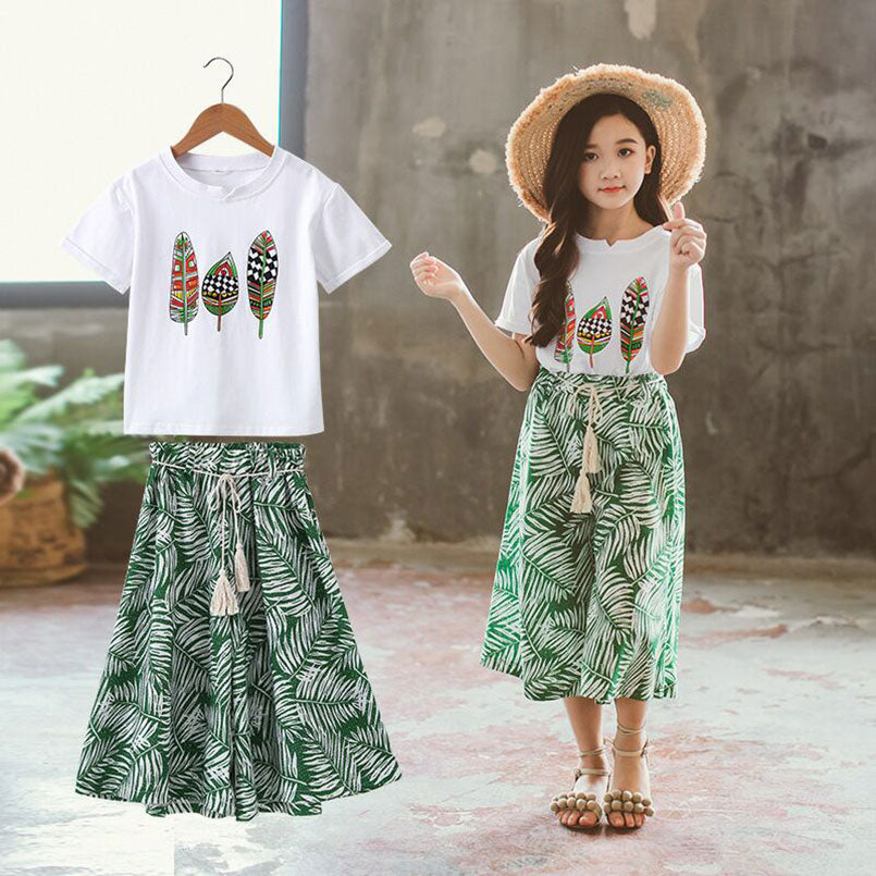Short Sleeve T-Shirt+Pants 2 Pcs Kids Outwear