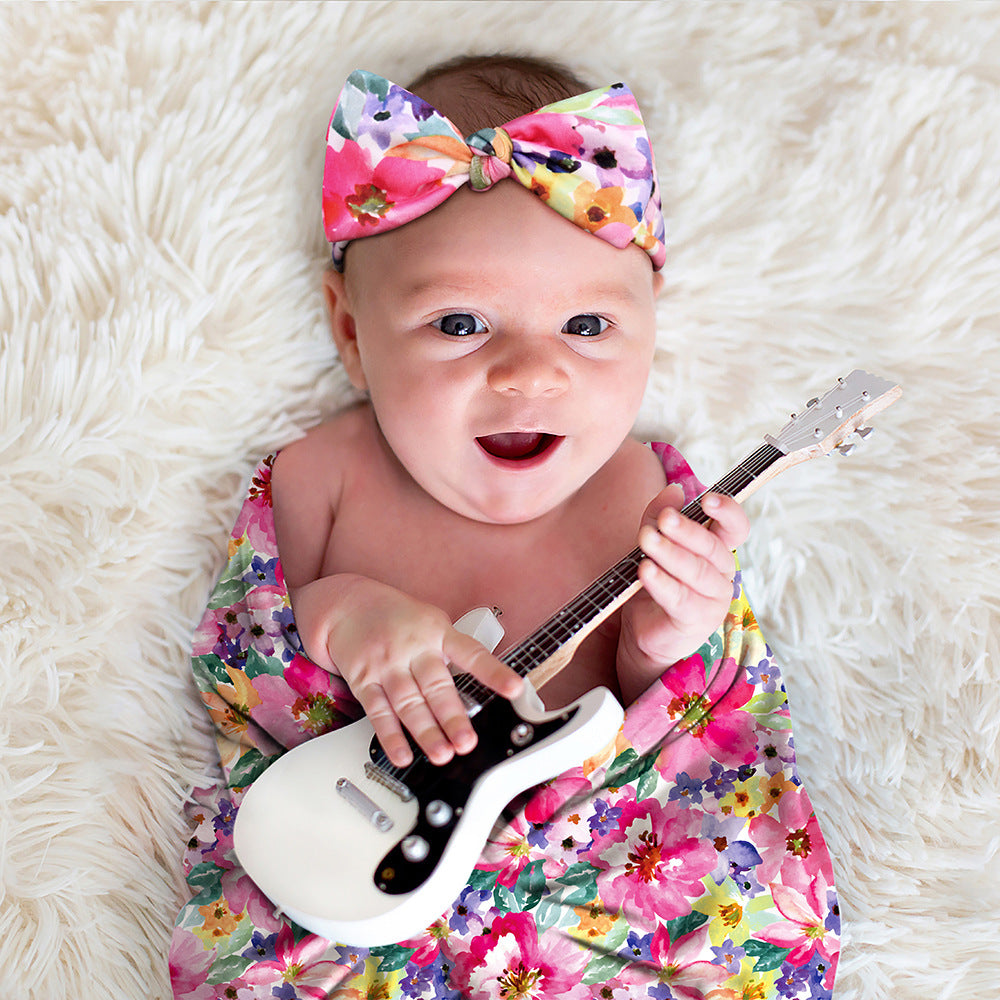 Newborn Photography Bow Hair Band Wrap 2 Piece Set