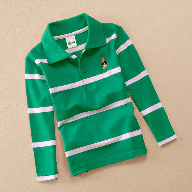 Polo Shirt Stripes Collar Autumn Long Sleeve Shirts