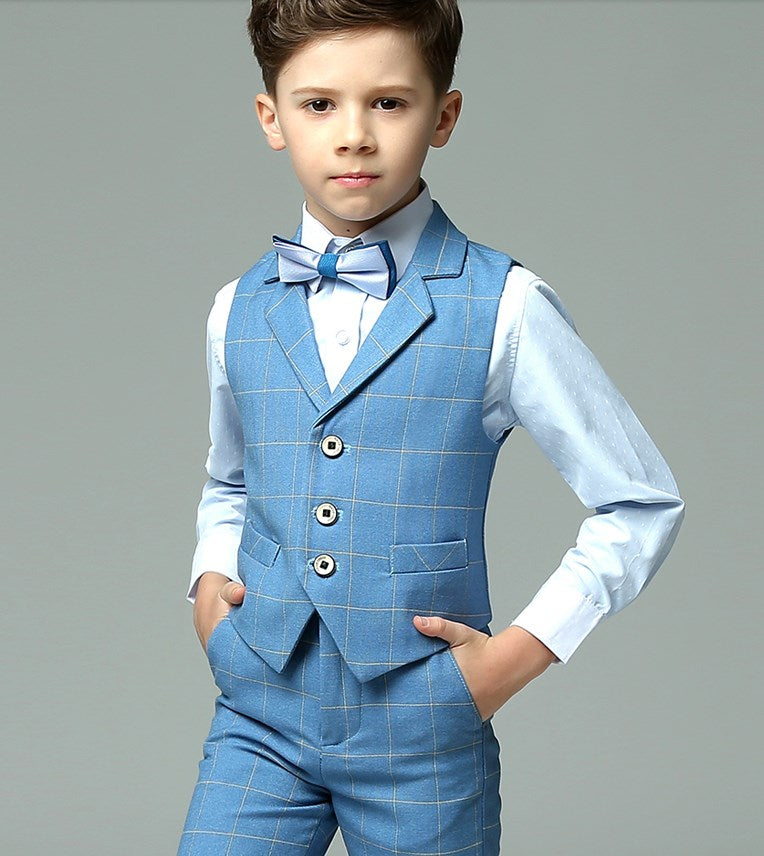 Kids Vest Shirt Pants Bowtie 4PCS Formal Suit