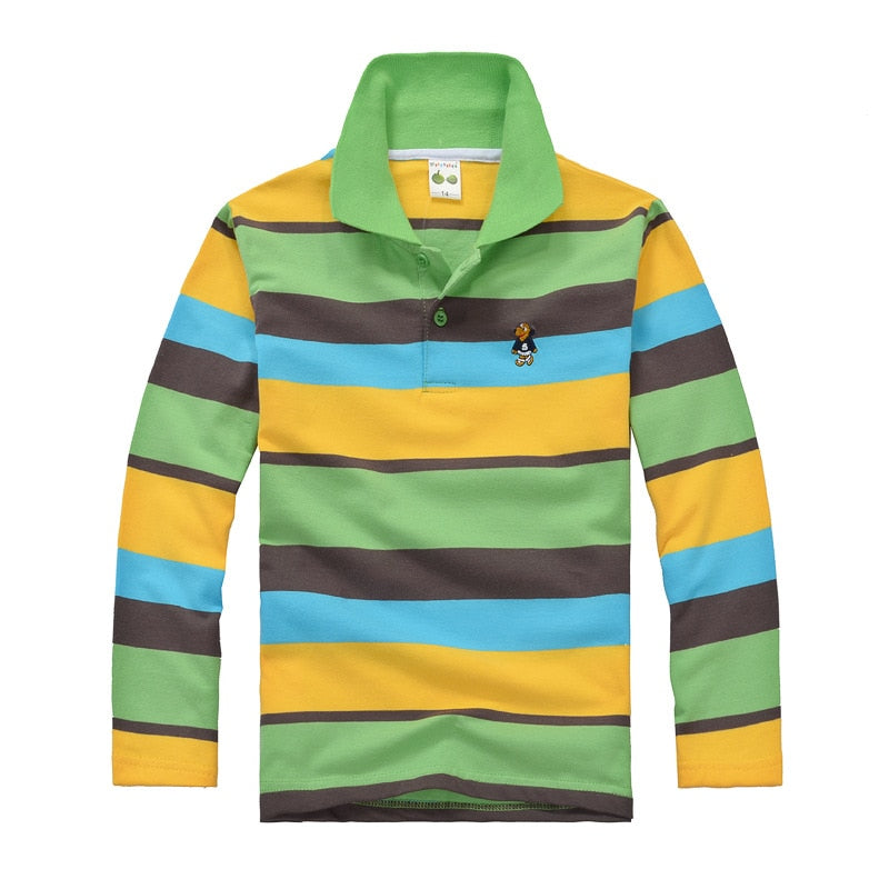 Polo Shirt Stripes Collar Autumn Long Sleeve Shirts