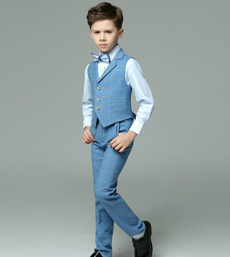 Kids Vest Shirt Pants Bowtie 4PCS Formal Suit