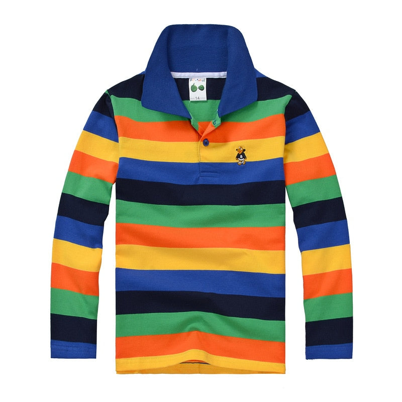 Polo Shirt Stripes Collar Autumn Long Sleeve Shirts