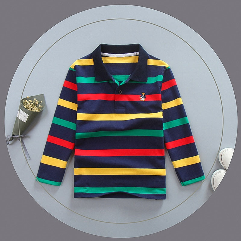 Polo Shirt Stripes Collar Autumn Long Sleeve Shirts