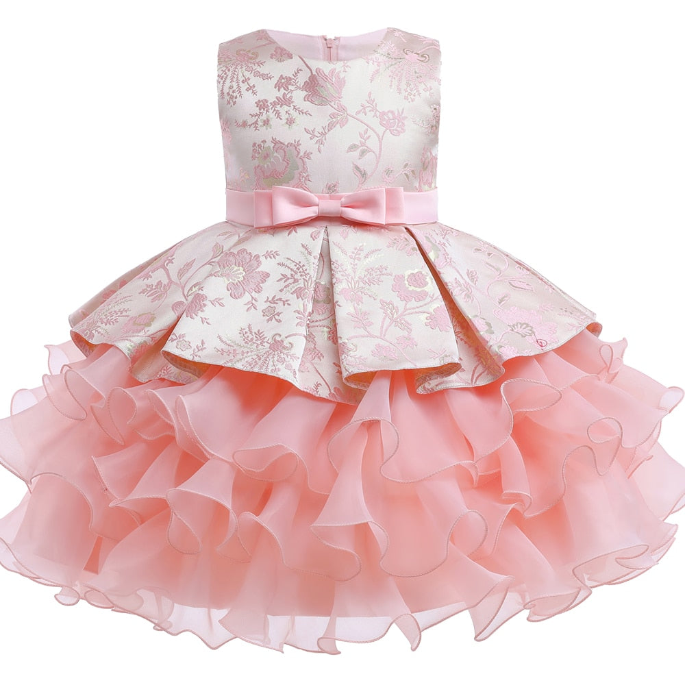 Vintage Flower Bow Kids Dress