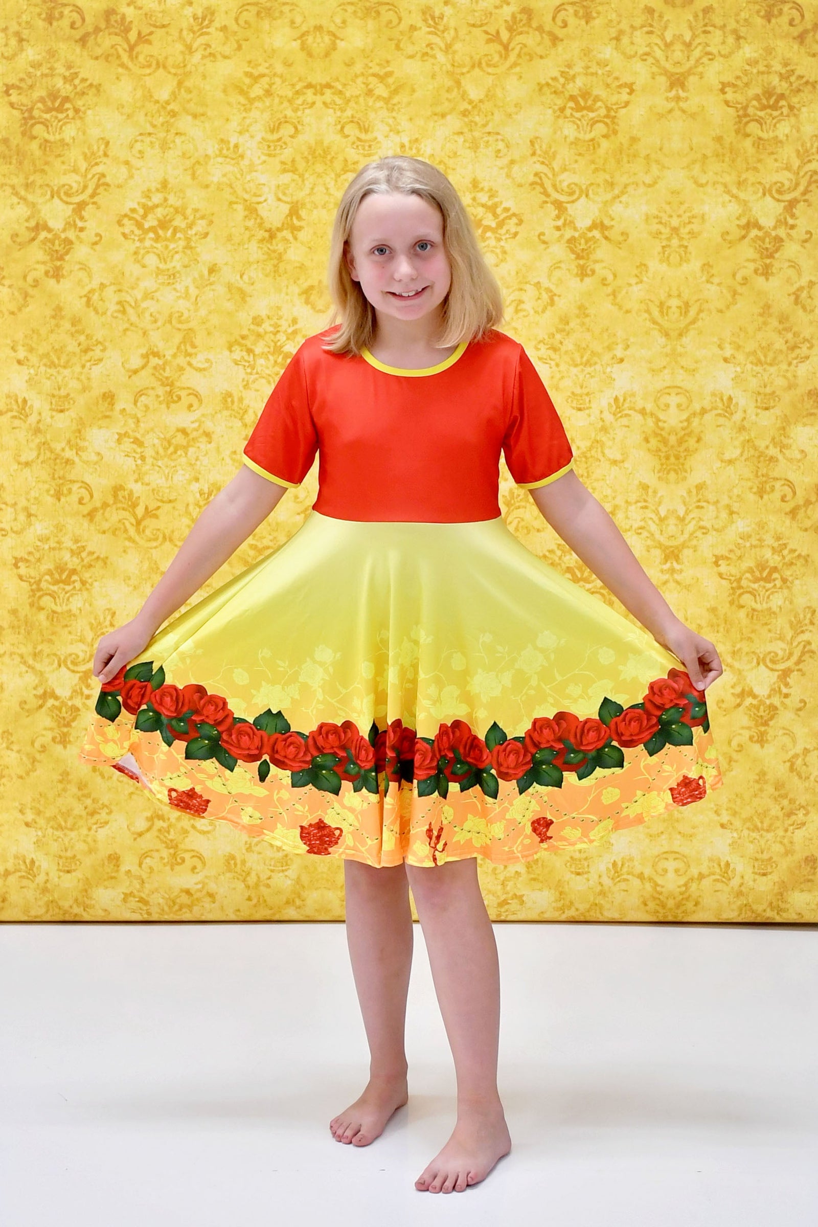 Belle Short Sleeve Milk Silk Twirl Dress