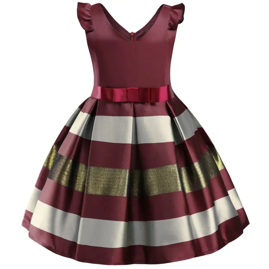 Girls Flower Striped Dress For Christmas Dress