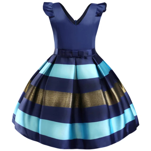 Girls Flower Striped Dress For Christmas Dress