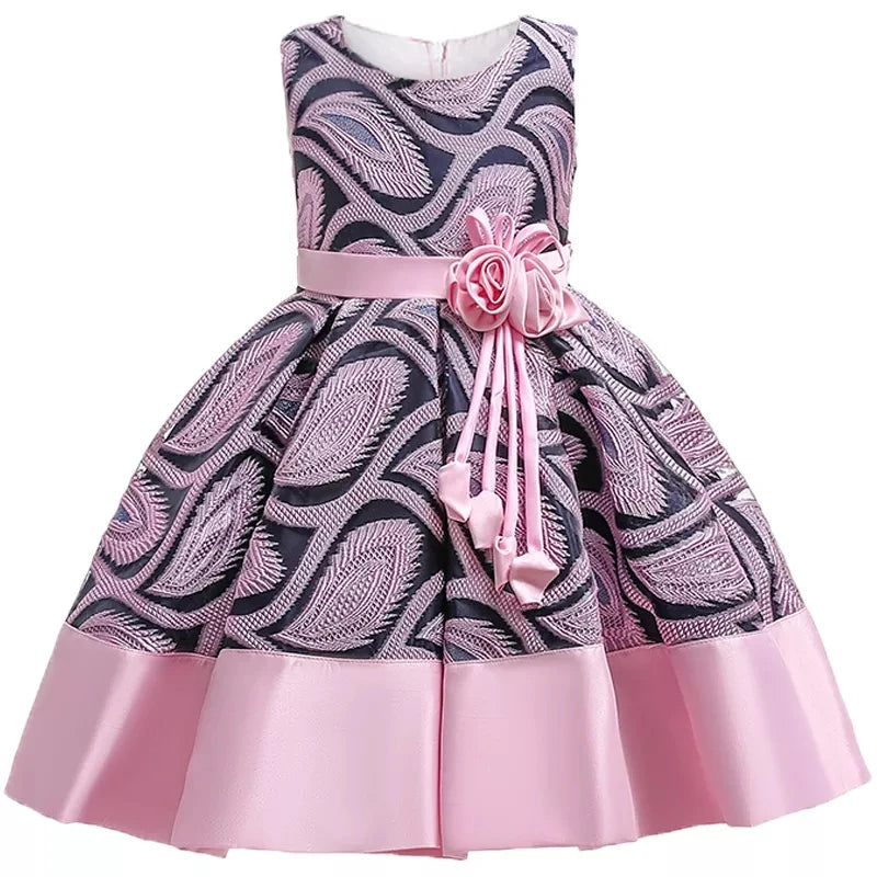 Girls Flower Striped Dress For Christmas Dress