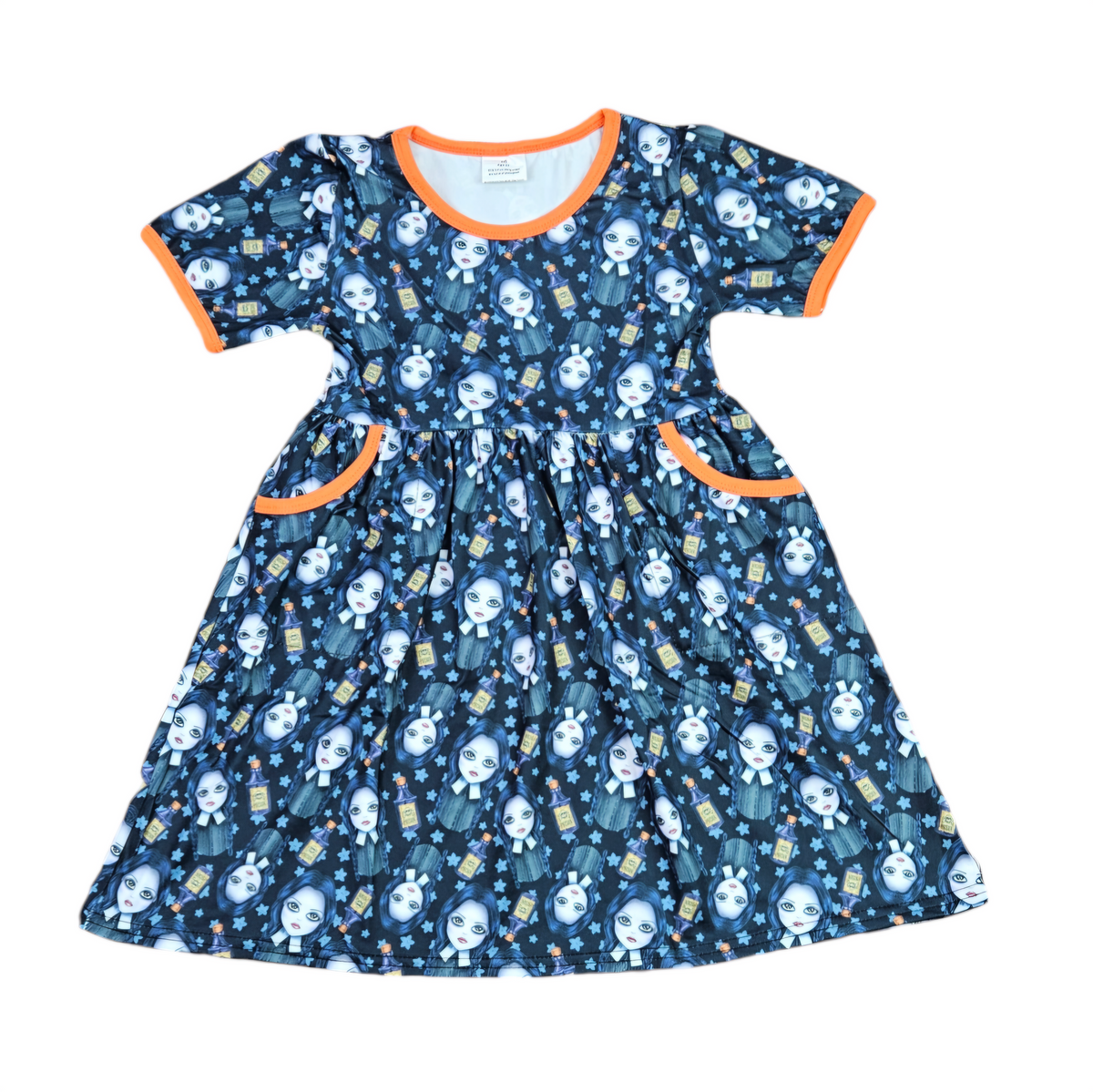 Wednesday Inspired Short Sleeve Pocket Milk Silk Dress