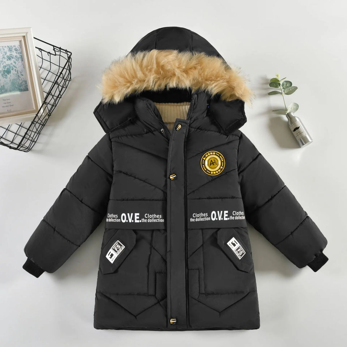 Kids Winter Thick Warm Zipper Long Jacket