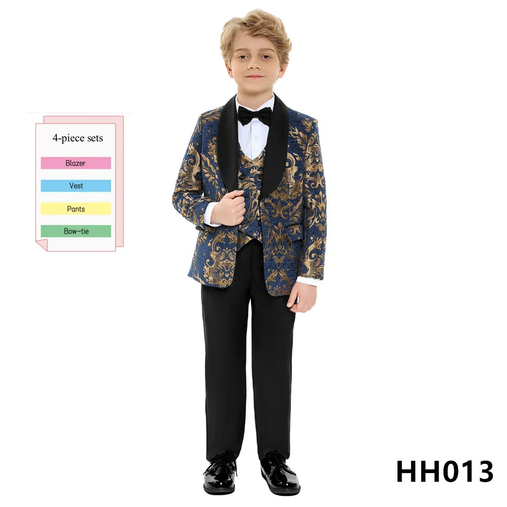 Children Gold Printed Formal  Suit