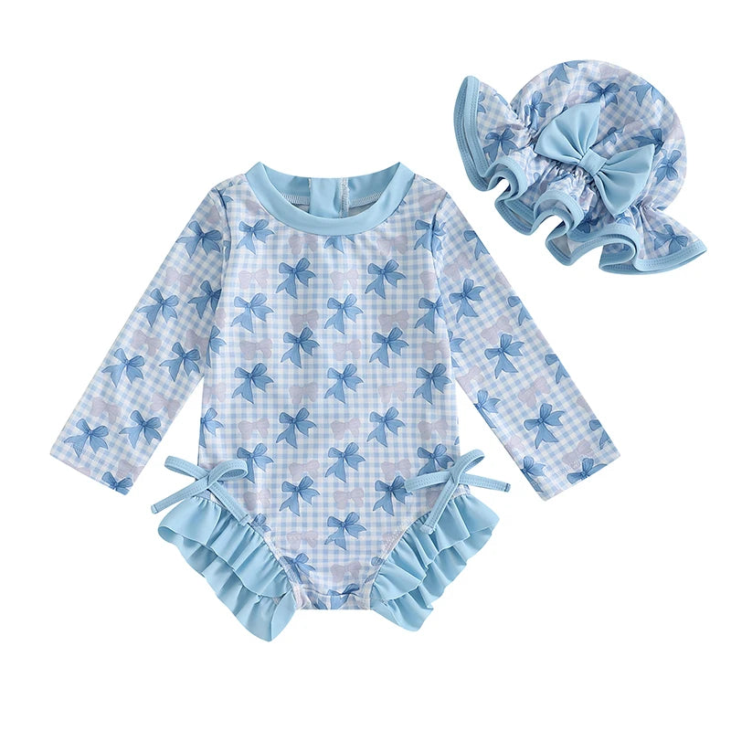 1-4T Children Baby Girl Rash Guard Swimsuit, Long Sleeve