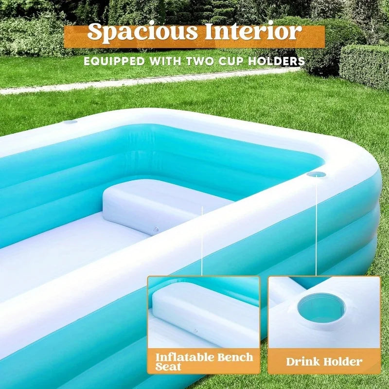JOYFY Inflatable Pool with Seats 125x 68x 22 inch Full-Sized Inflatable Swimming Pool