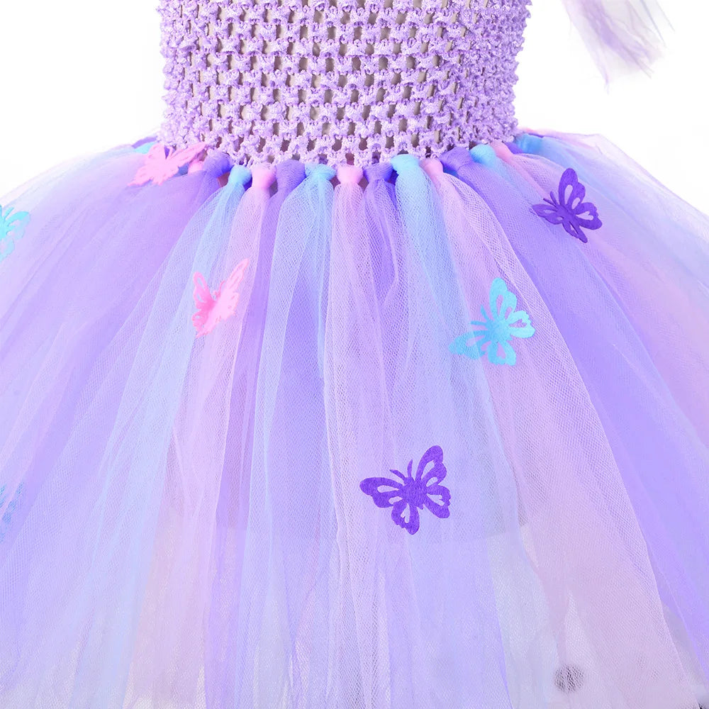 Girls Purple Butterfly Mesh Tutu Dresses  2-10T