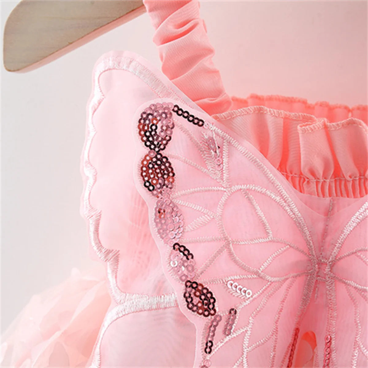Back Bow Wing Embroidery Mesh Solid Color Strap Mesh Dress 0-3 Years Old