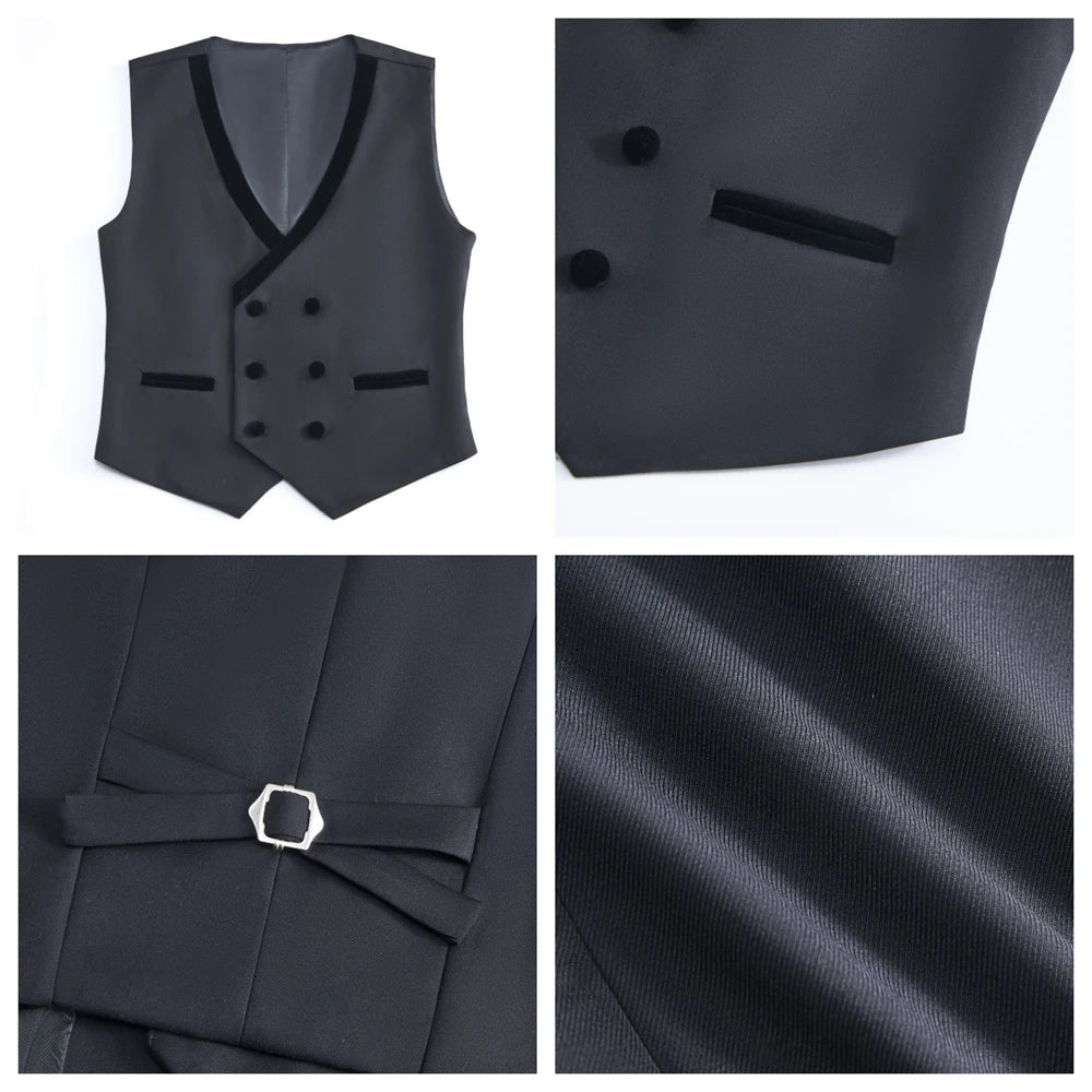 Four Pieces Boys Formal Suit Set, Velvet Collar Blazer Suits 3-14 Years