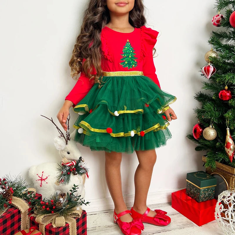 Christmas Santa Claus Costume Round Neck Long Sleeve Dress