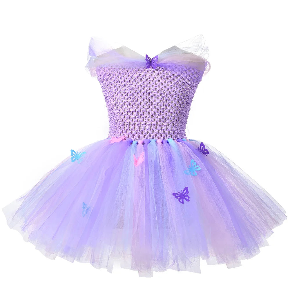 Girls Purple Butterfly Mesh Tutu Dresses  2-10T