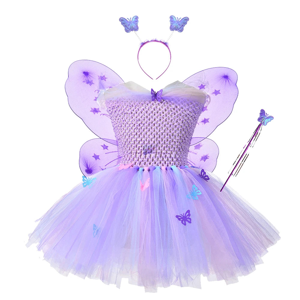 Girls Purple Butterfly Mesh Tutu Dresses  2-10T