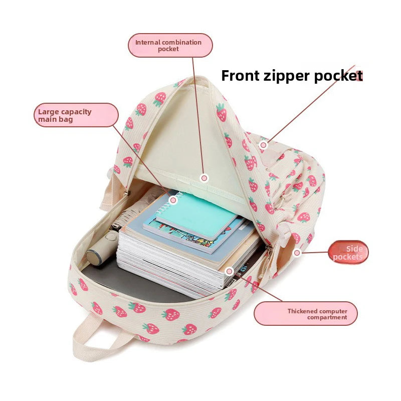 3pcs/set Corduroy School Backpack with Lunch Bag & Pencil Case