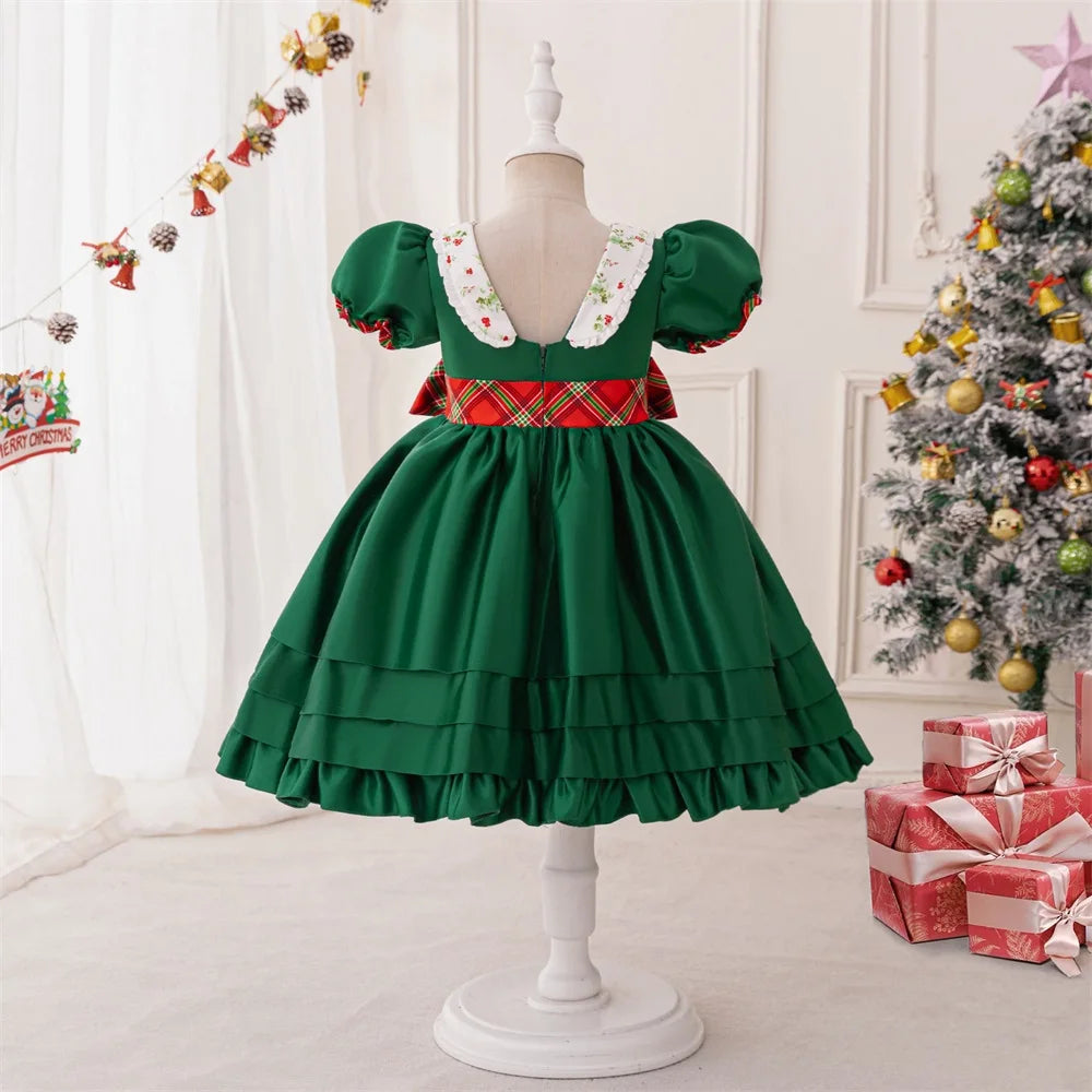 Girl Classic Plaid Bow Christmas Dress