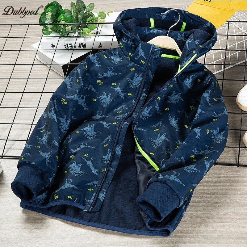 Dubbped Waterproof dinosaur Jacket For Boys