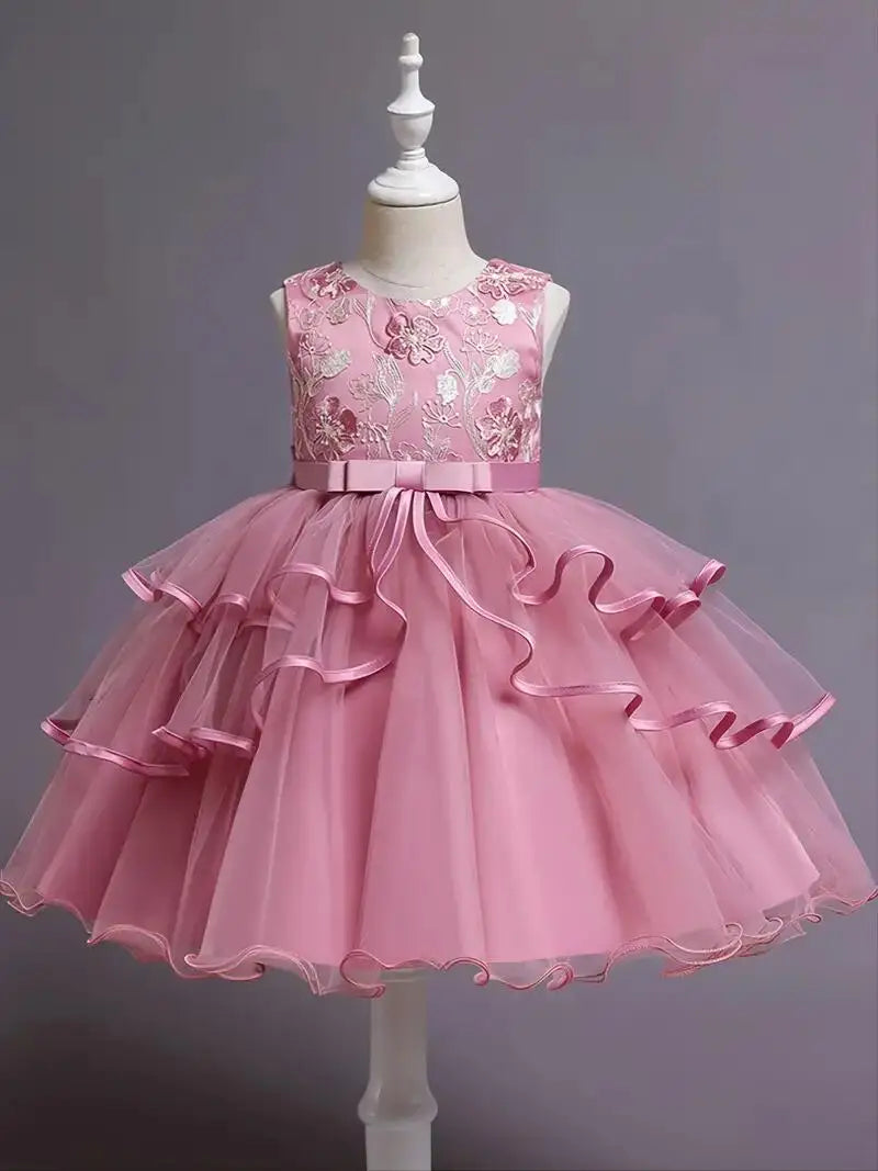 Sleeveless Flower Embroidery Tutu Dress