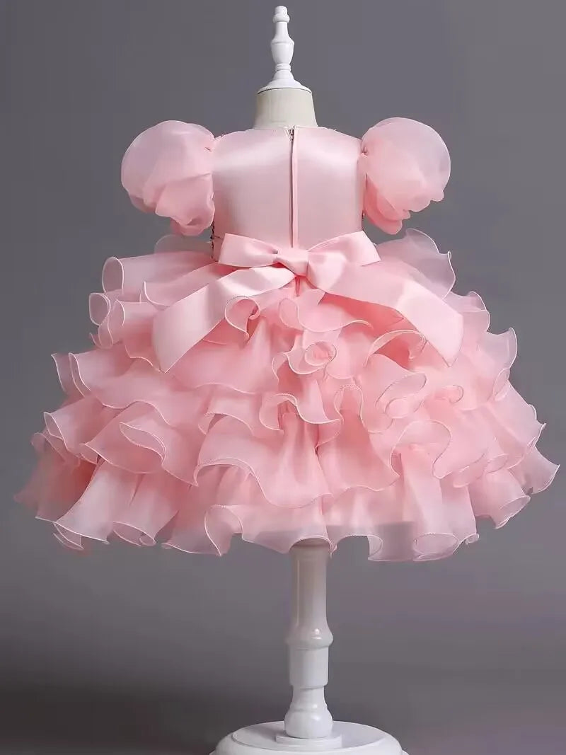 Girls Sequined Party Ball Dress With Big Bow Headband