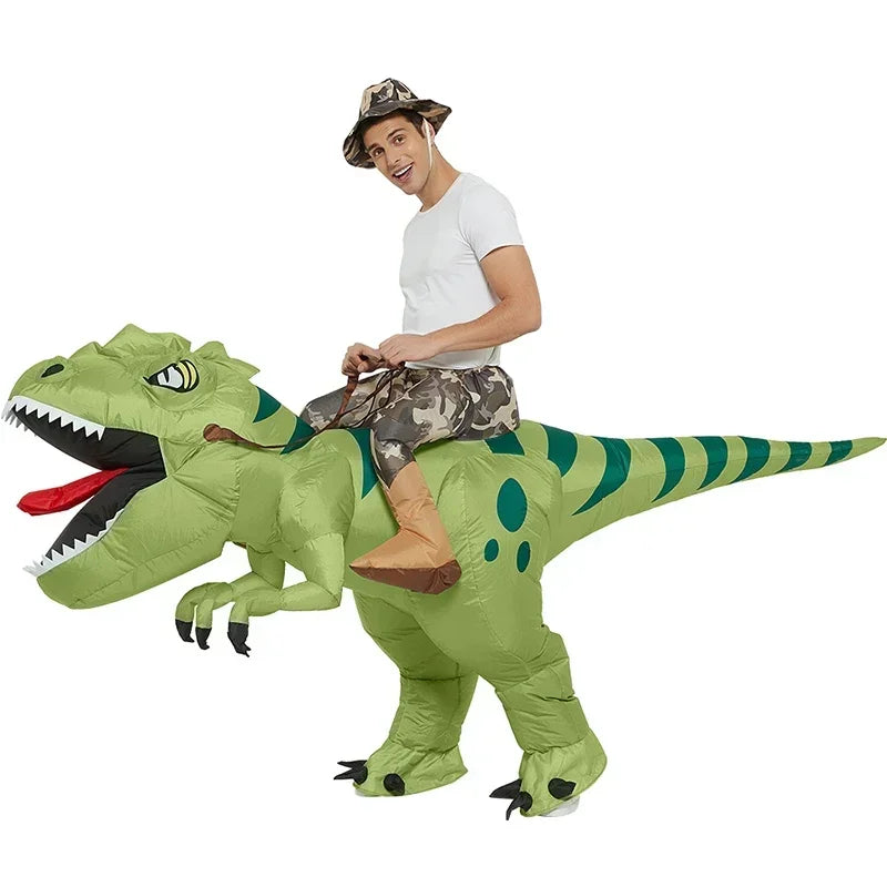 Child  Inflatable Riding Green Dinosaur