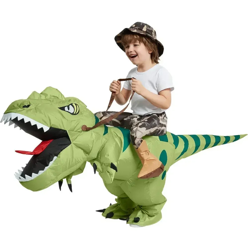 Child  Inflatable Riding Green Dinosaur