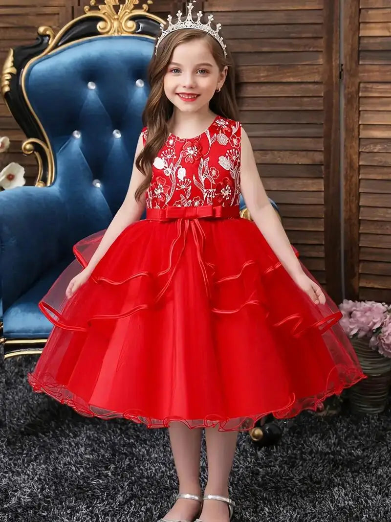Sleeveless Flower Embroidery Tutu Dress