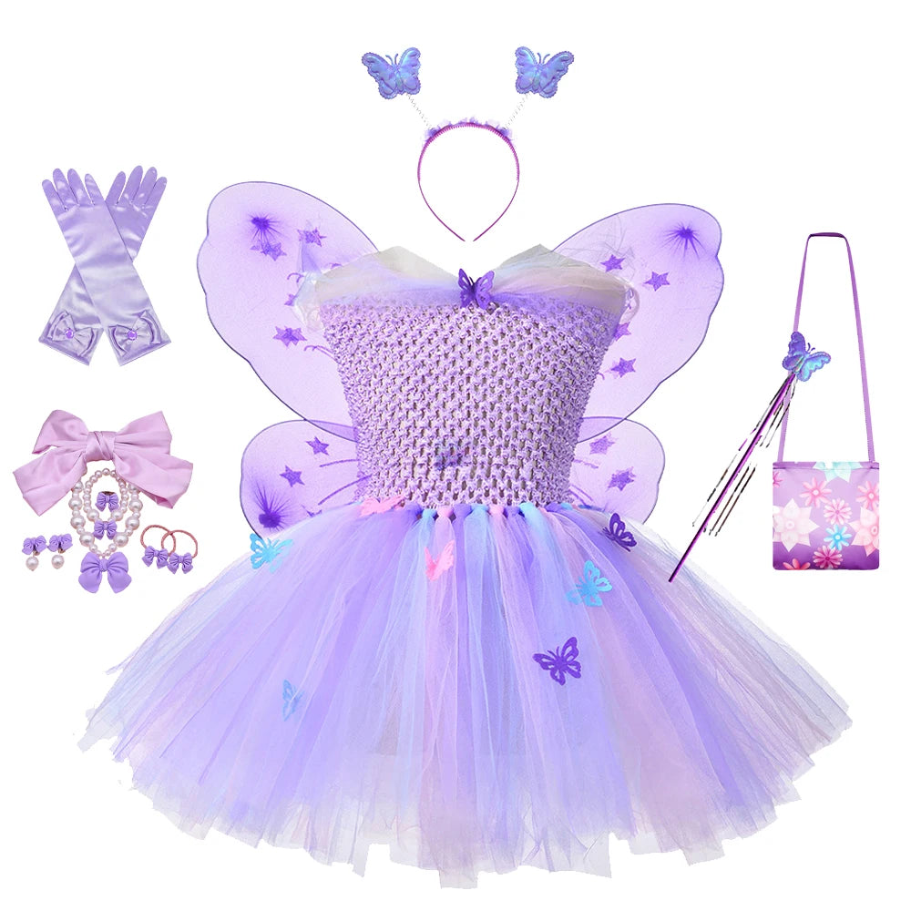 Girls Purple Butterfly Mesh Tutu Dresses  2-10T