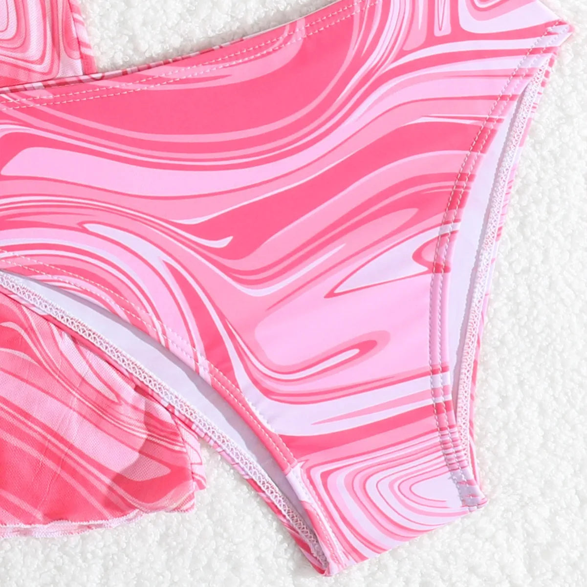 Girls 3pack Ripple Print One Shoulder High Waist Bikini Kids Swimsuit 7-12 Years Children's Swimwear