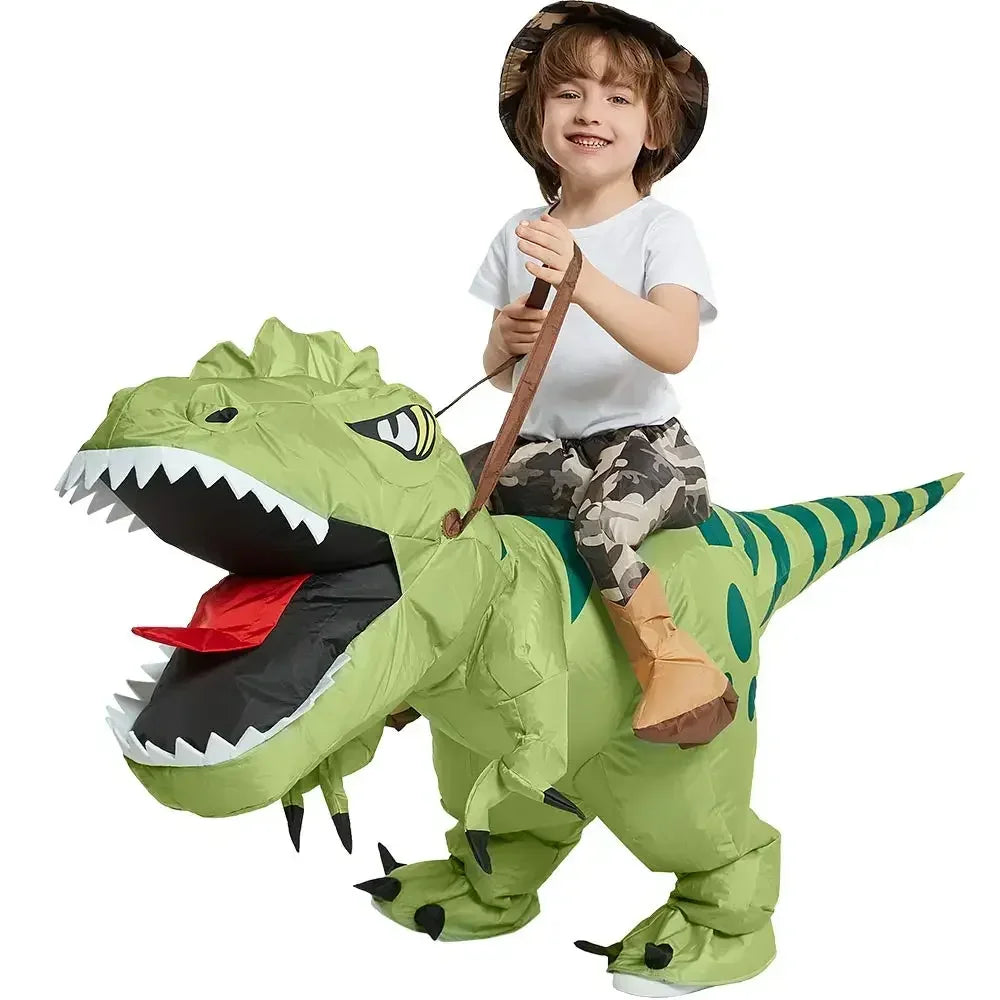 Child  Inflatable Riding Green Dinosaur