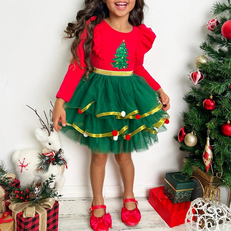 Christmas Santa Claus Costume Round Neck Long Sleeve Dress