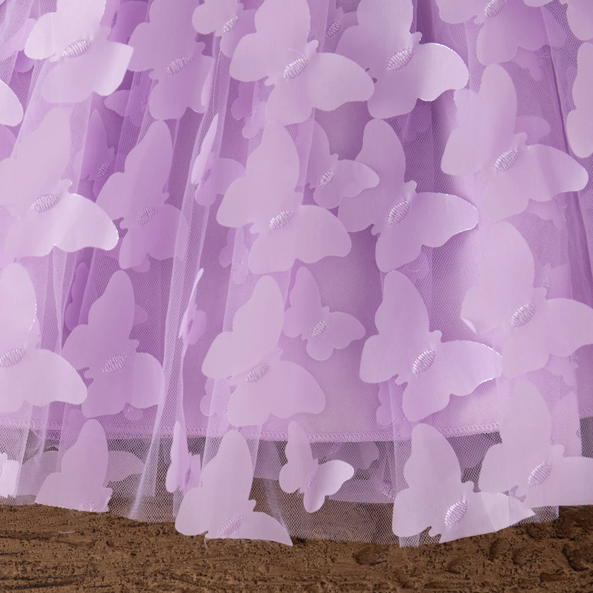 Full Print Butterfly Halter Solid Color Fluffy Girl Dress