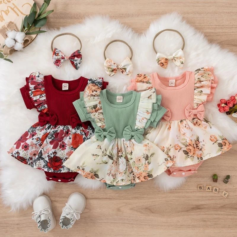 Baby Girl Dress With Bowknot Striped Jumpsuit