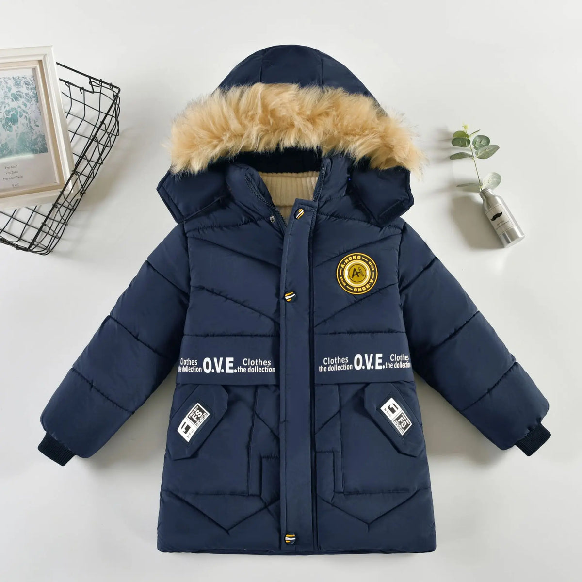 Kids Winter Thick Warm Zipper Long Jacket