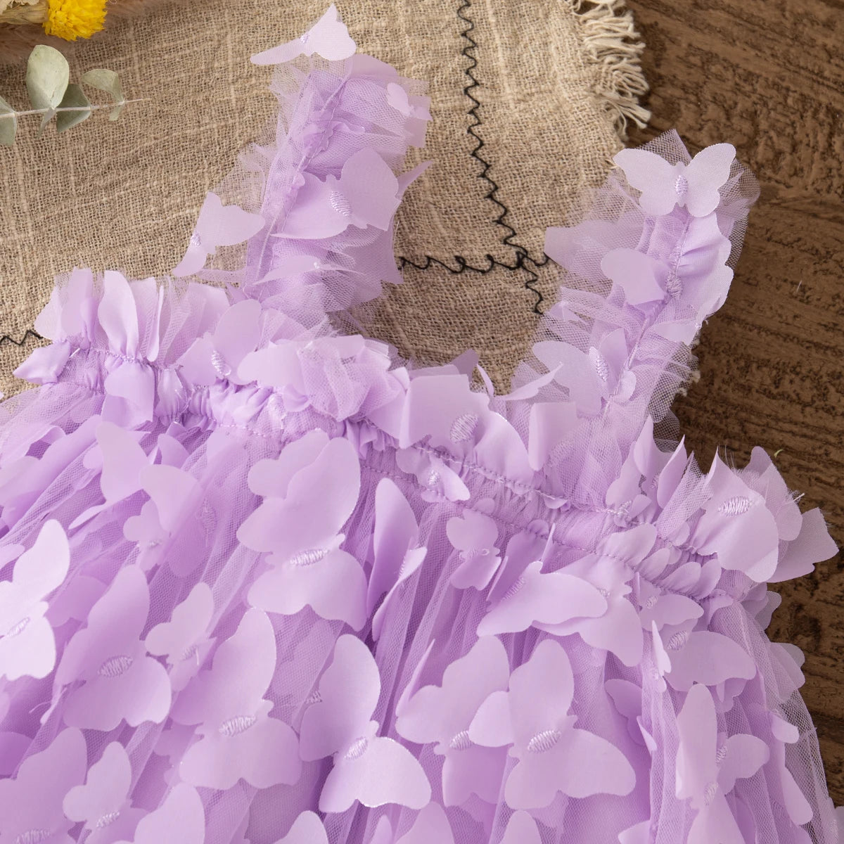 Full Print Butterfly Halter Solid Color Fluffy Girl Dress