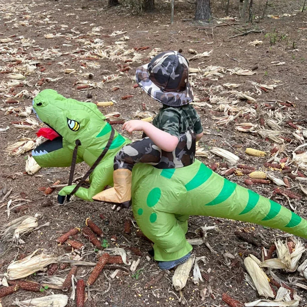 Child  Inflatable Riding Green Dinosaur