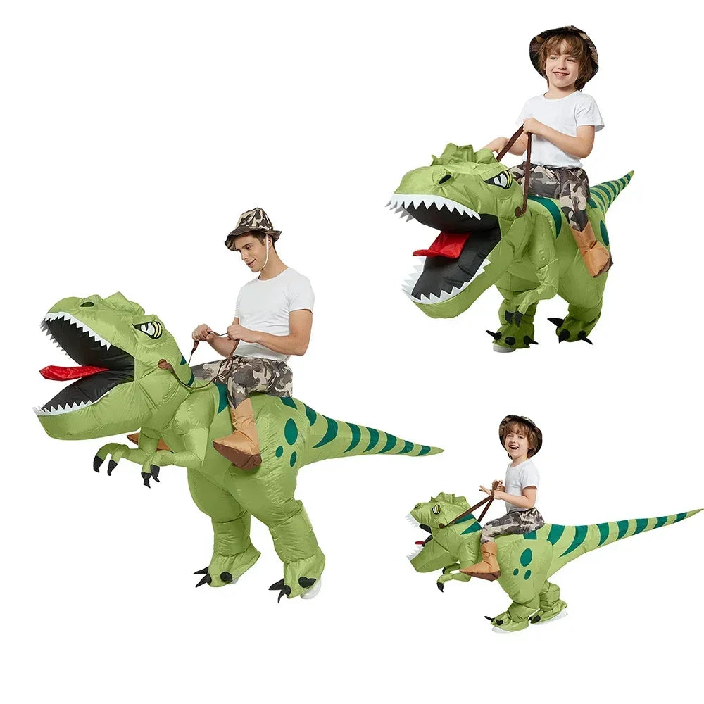 Child  Inflatable Riding Green Dinosaur